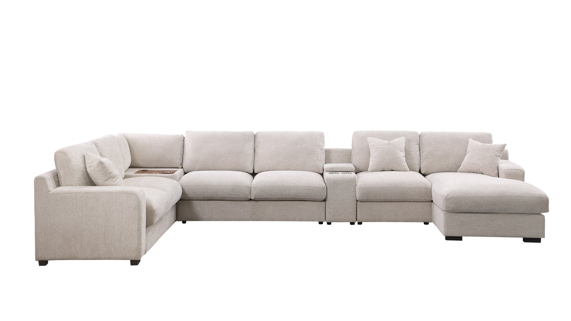 Celine - Chenille Fabric Corner Sectional Sofa With Right Facing Chaise, Cupholders, And Charging Ports - Beige - Image 4