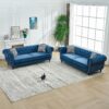 Chesterfield Sofa With Roll Armrest & Nailhead, 3 And 3 Seater Couch - Blue - Image 5