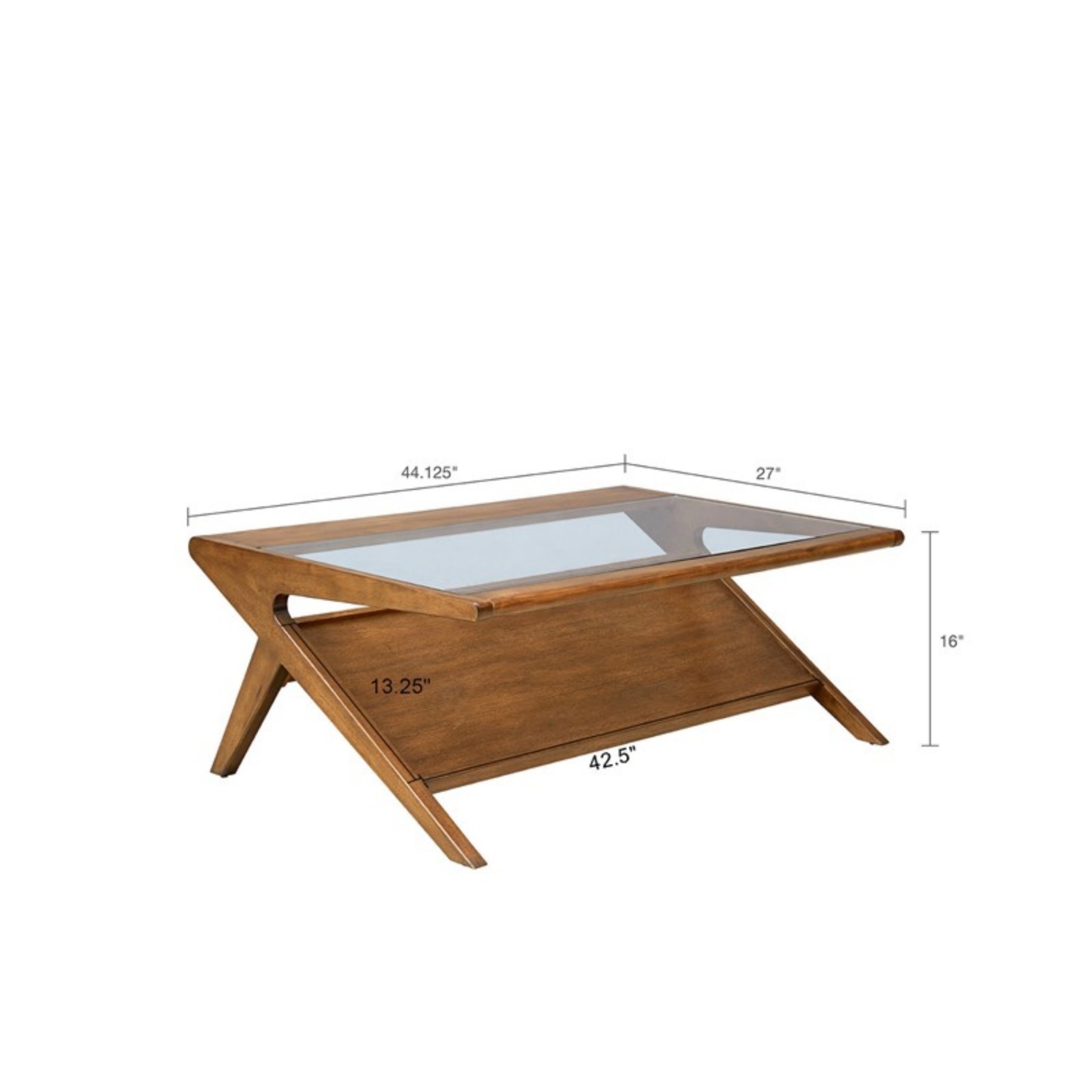 Coffee Table With Tempered Glass Top, Solid Wood Frame - Walnut - Image 3