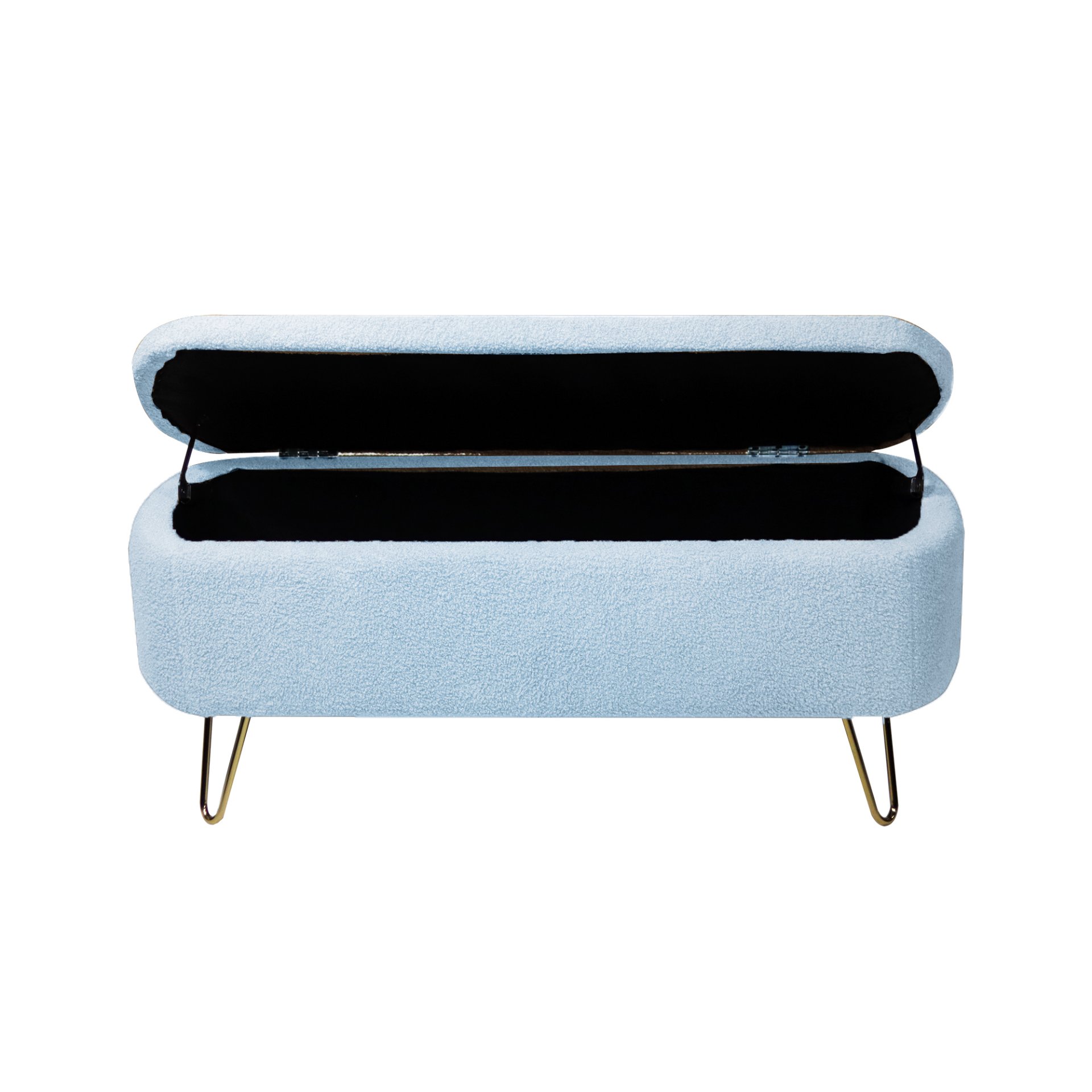 Storage Ottoman Bench For End Of Bed Gold Legs, Modern Gray Faux Fur Entryway Bench Upholstered Padded With Storage For Living Room Bedroom - Blue - Image 19