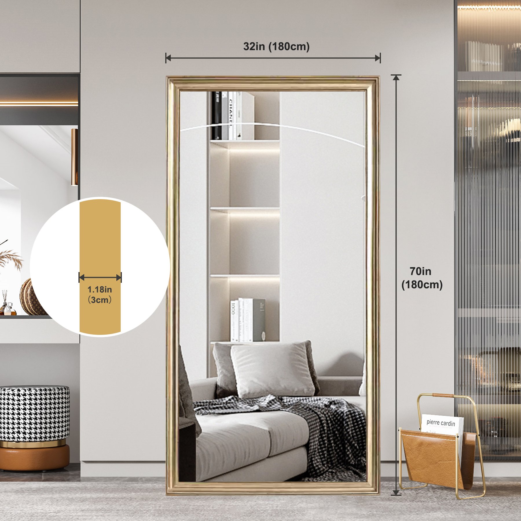 Elegant Full Body Floor Mirror With Artificial Wood Frame, Durable Design - Copper - Image 6