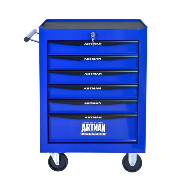 Rolling Metal Tool Chest With 6 Drawers, 20" Steel Storage Cabinet With Ball Bearing Slides - Black / Blue
