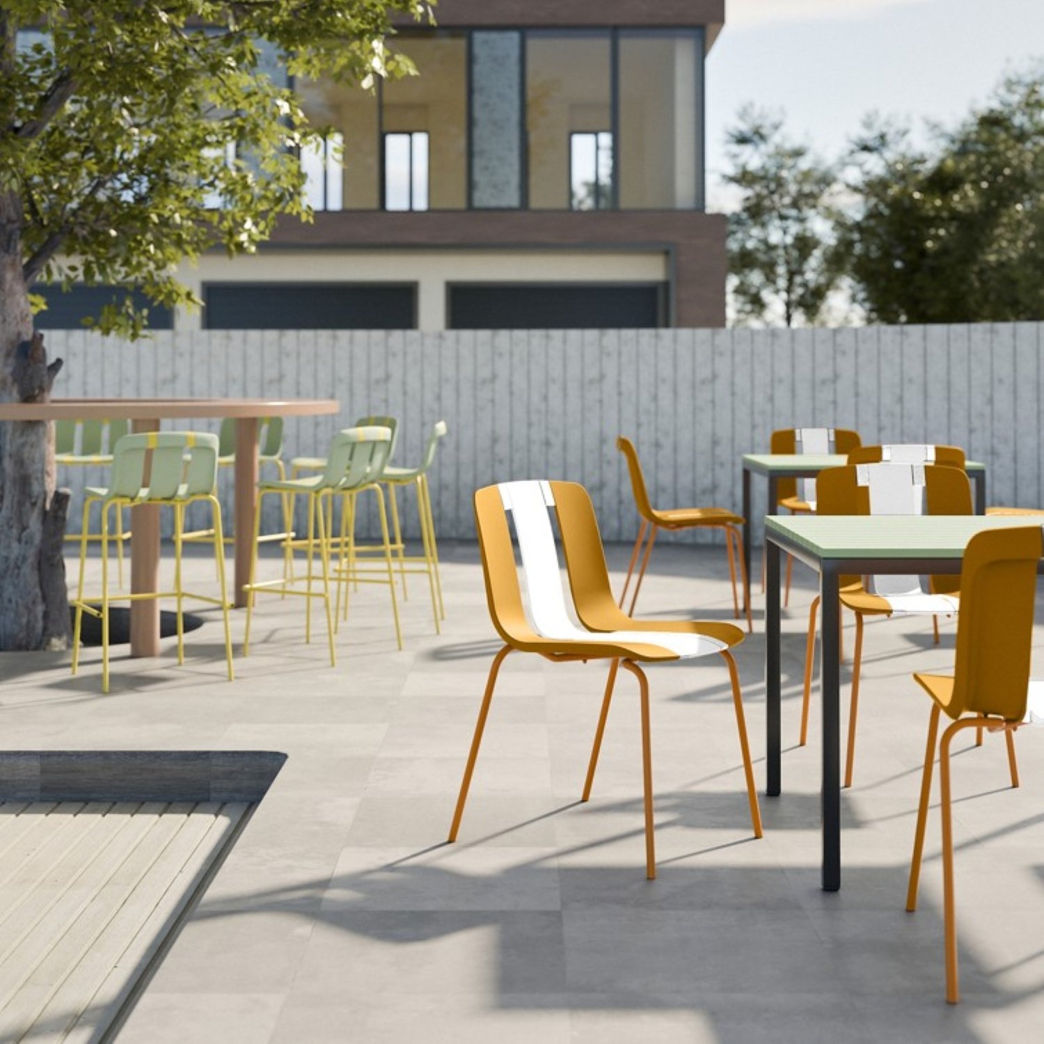 4 Piece Set Of Modern Striped Color Blocking Single Chairs, Waterproof And Fade Resistant - White / Orange - Image 7