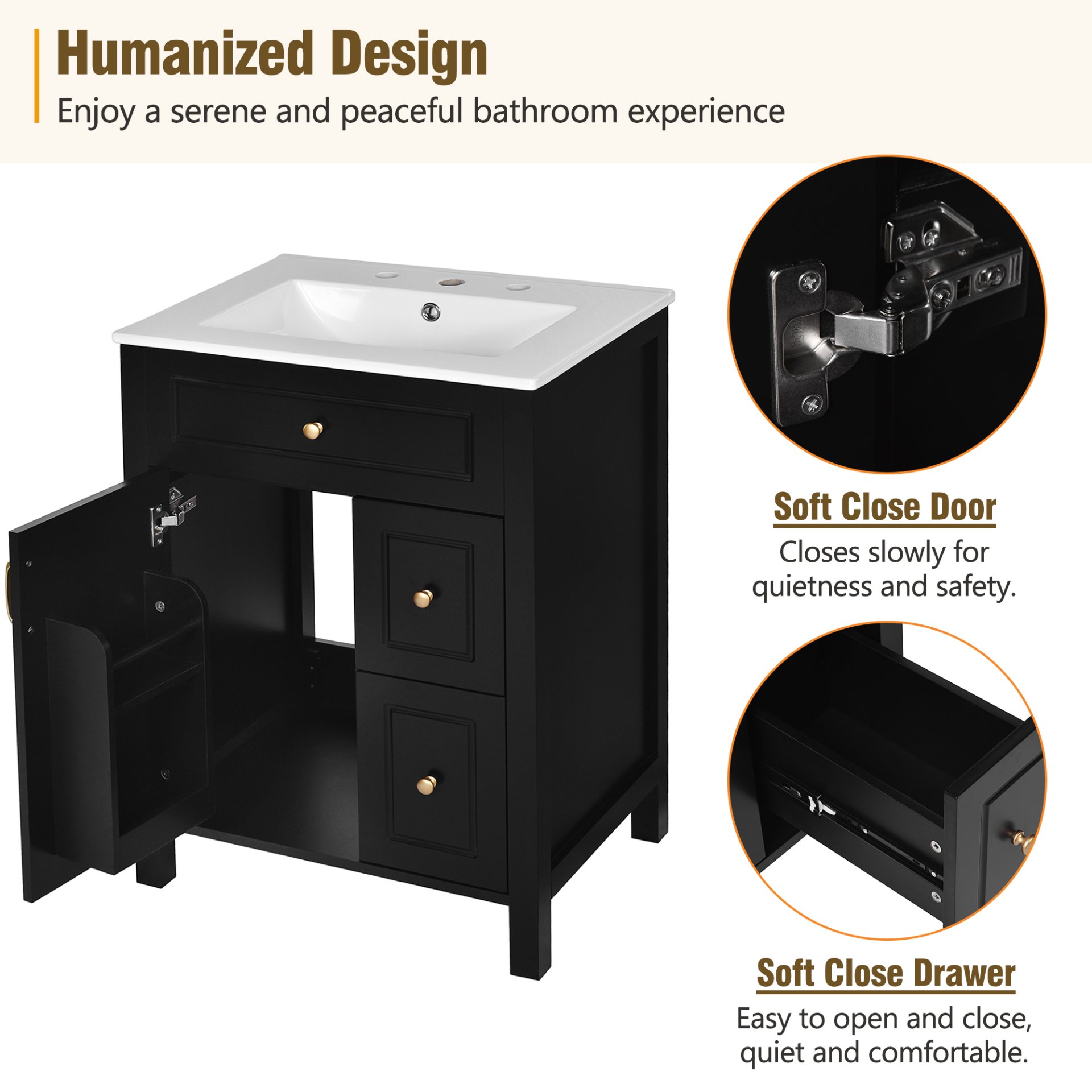 Bathroom Vanity With Sink, Soft Close Storage - Black - Image 8