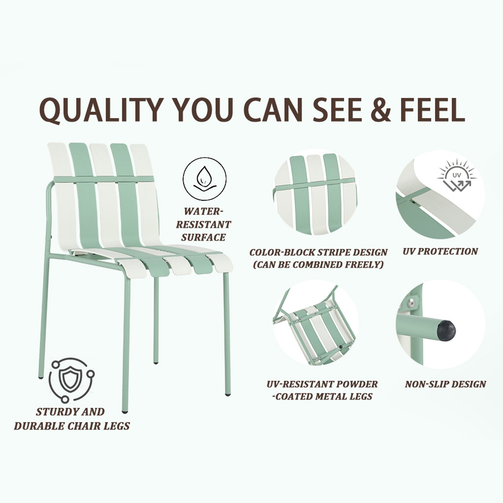 4 Piece Set Of Single Chairs With Modern Color Blocking Design, UV Resistant And Rust Proof - Haze Green / White - Image 16