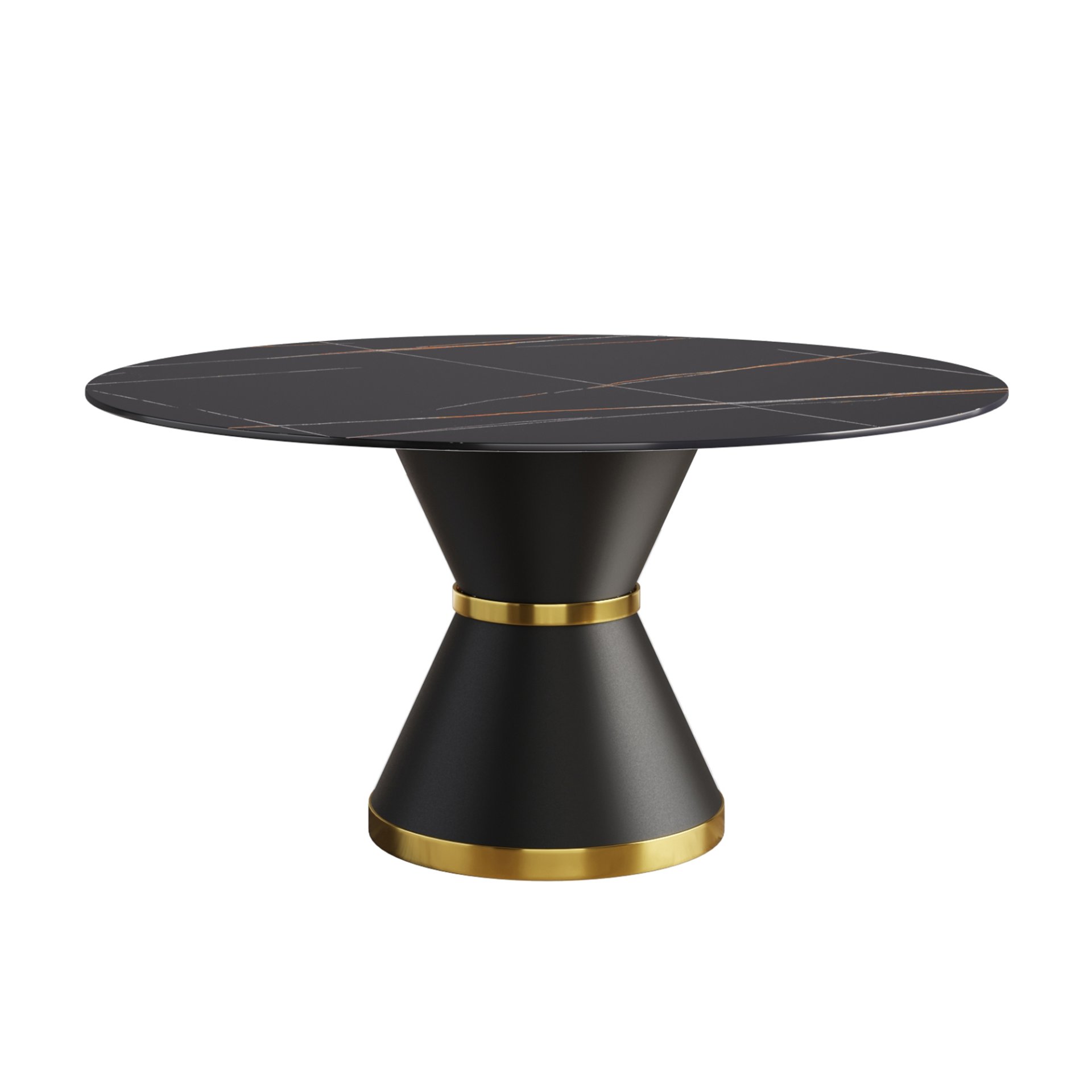 59.05" Modern Artificial Stone Round Black Carbon Steel Base Dining Table, Can Accommodate 6 People - Black - Image 9