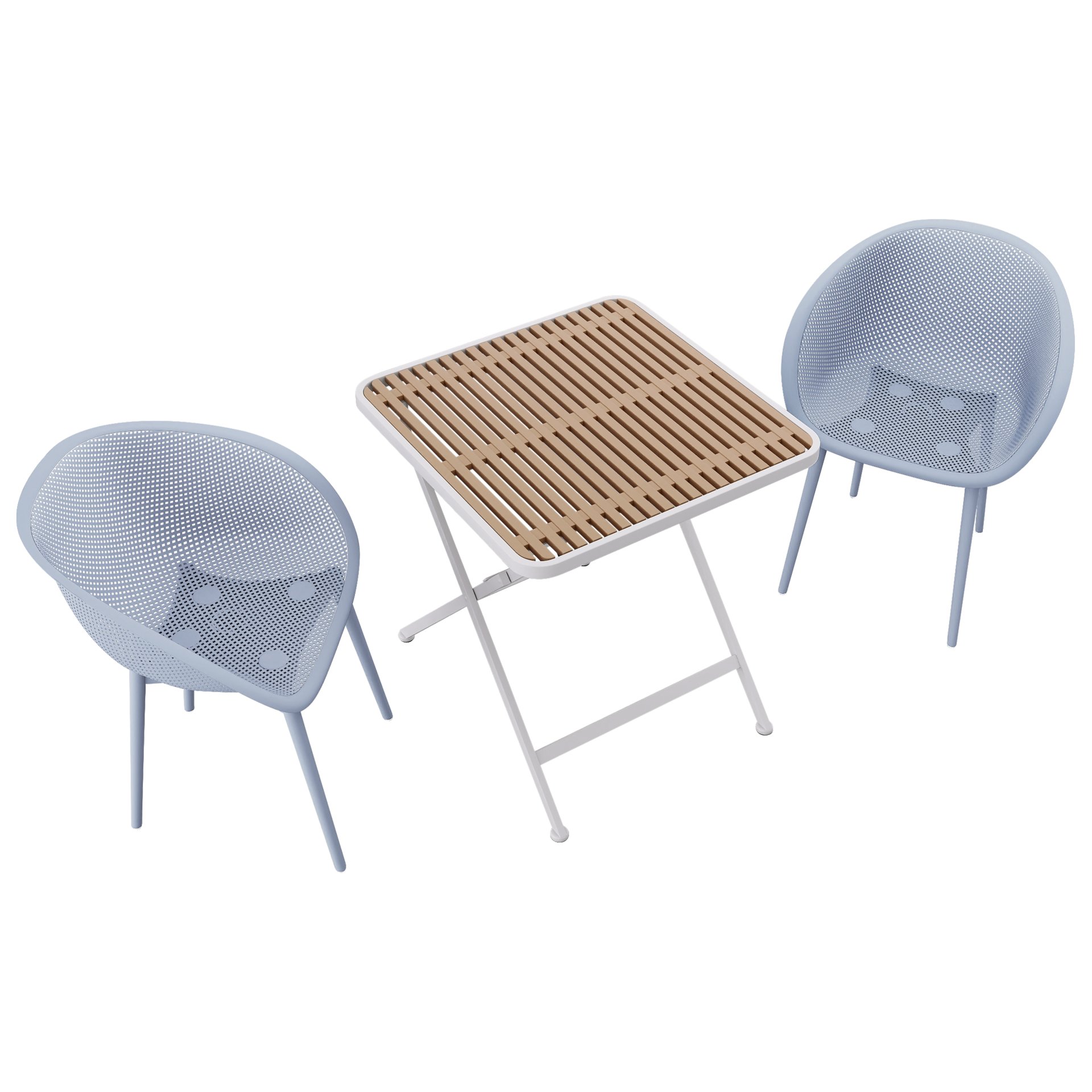 2 Pack Lounge Chair Set With Folding Square Table - Khaki / Light Baby Blue / White - Image 14