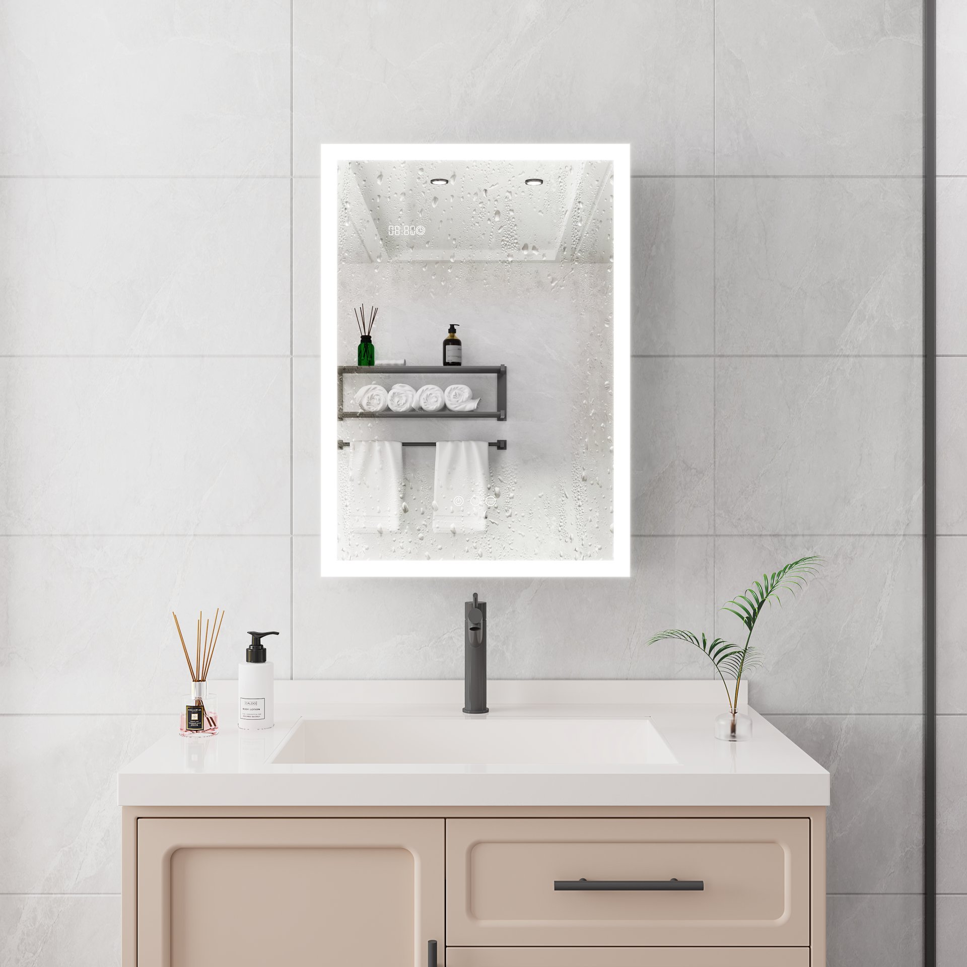 Bathroom Medicine Cabinet With Lights, LED Medicine Cabinet With Mirror, Lighted Medicine Cabinet With Defogger, Dimmer, Digital Clock & Temp Display, Surface Mount - Silver - Image 9