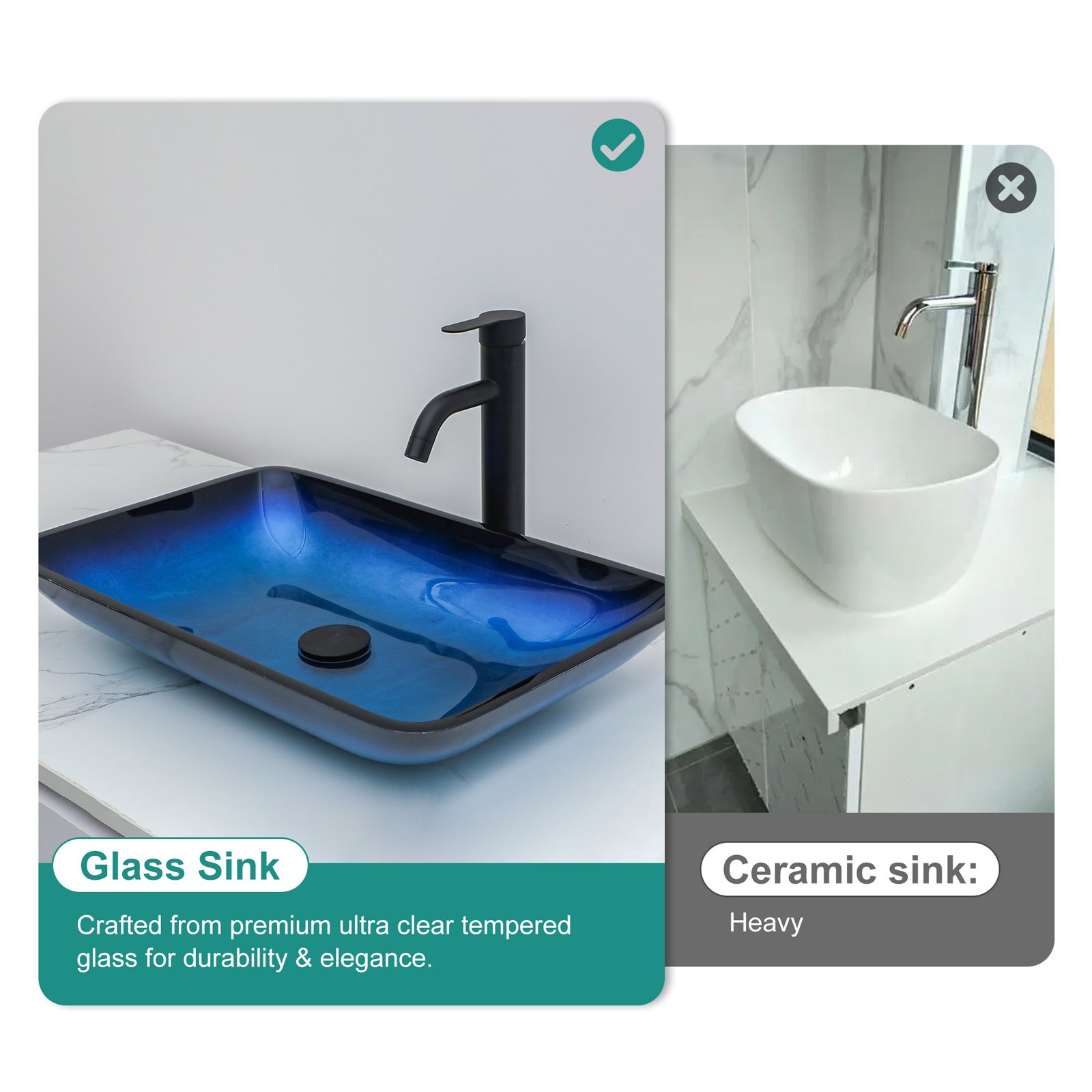 Gradient Vessel Sink Square Above Counter Bathroom Sink With Pop Up Drain - Blue - Image 2