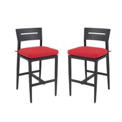 Outdoor Bar Stools With Backrest And Footrest, Weather Resistant (Set of 2) - Ember Black / Jocky Red