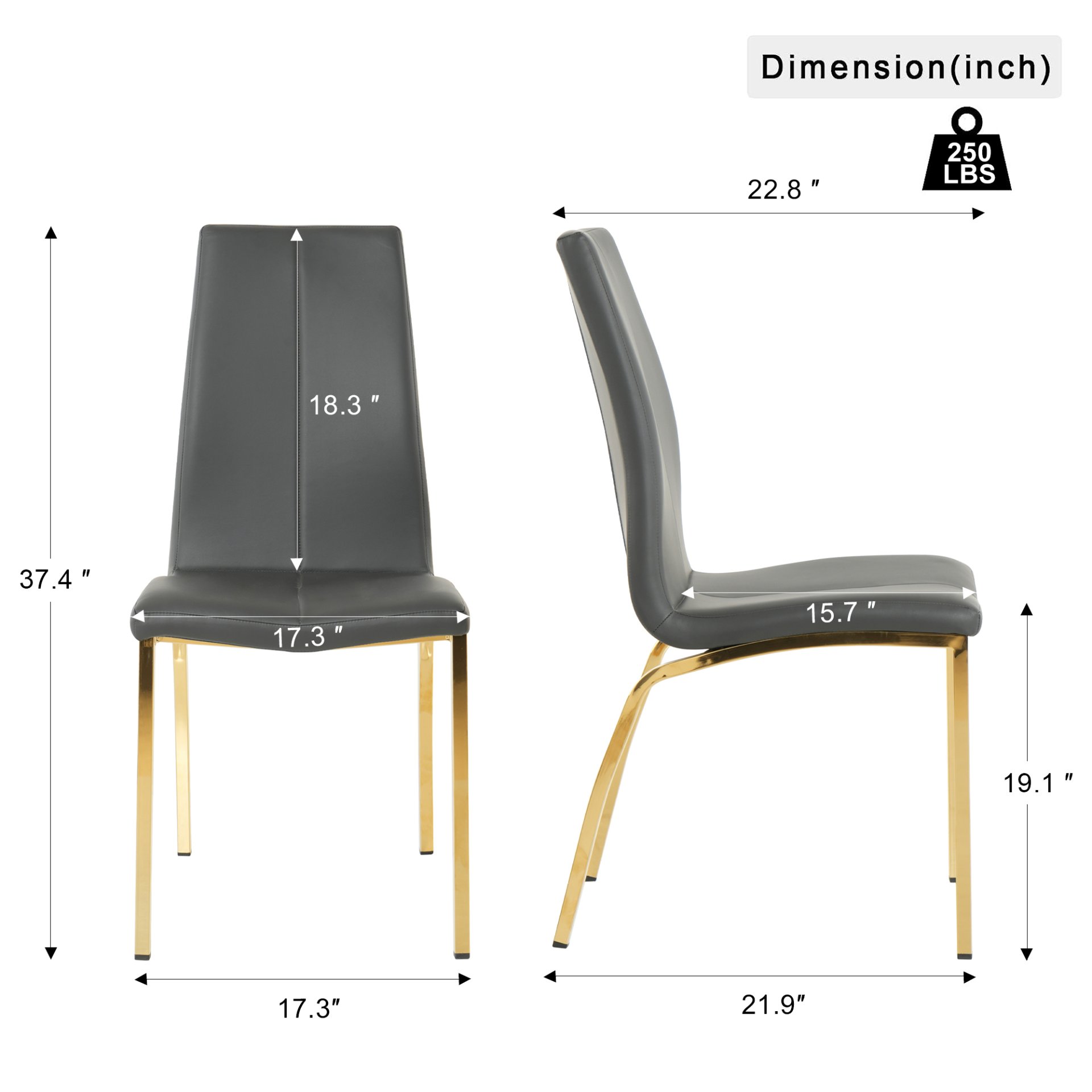 Modern Upholstered Dining Chair (Set of 4) With Gold Plated Metal Legs - Black - Image 3