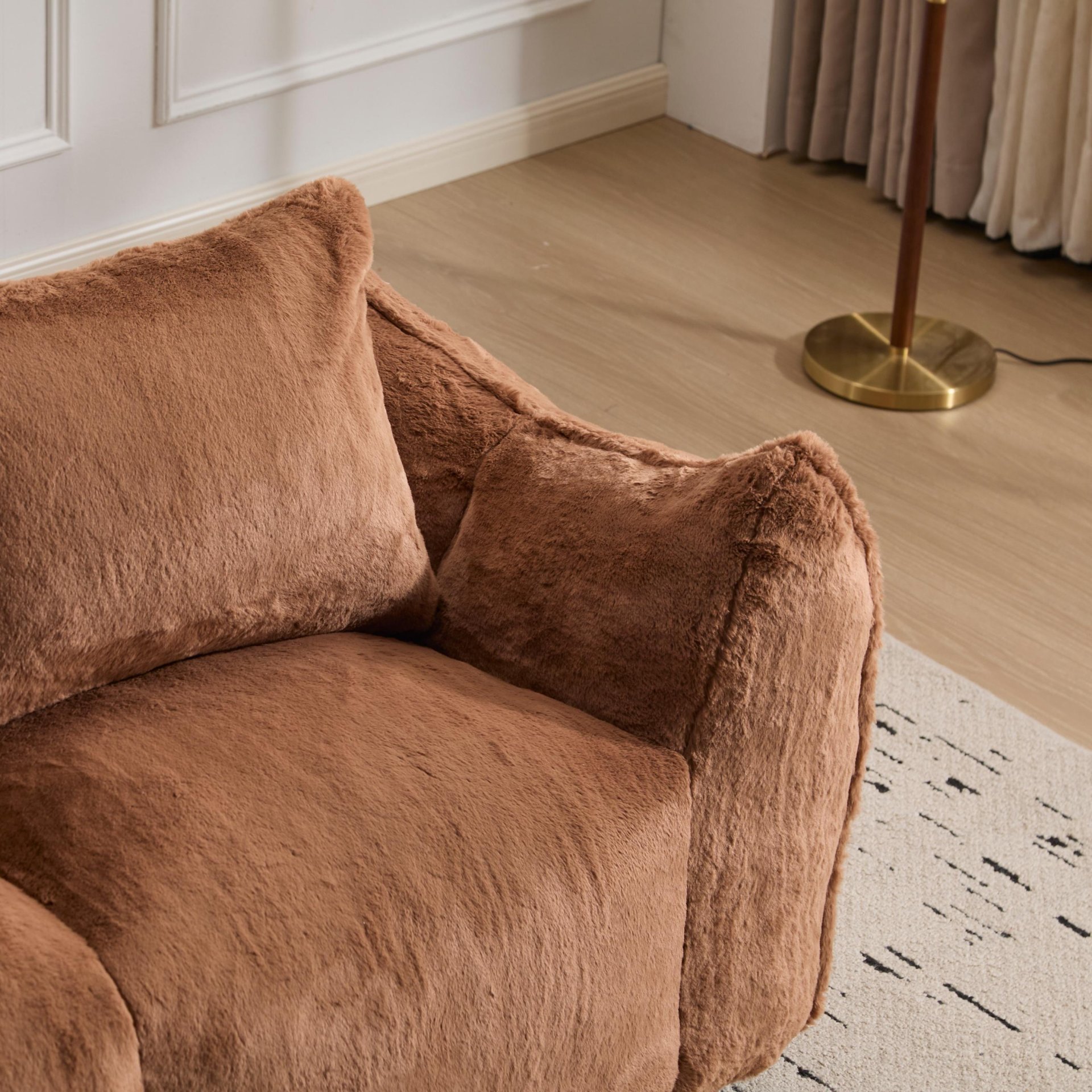 Giant Bean Bag Couch, Ultra Soft Fluffy Loveseat For Living Room Reading Chair With Pillows - Brown - Image 11