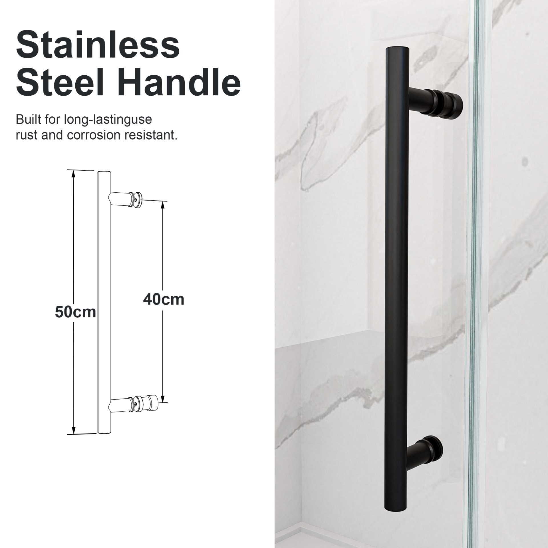 Frameless Single Sliding Shower Door With Clear Tempered Glass - Matte Black - Image 9