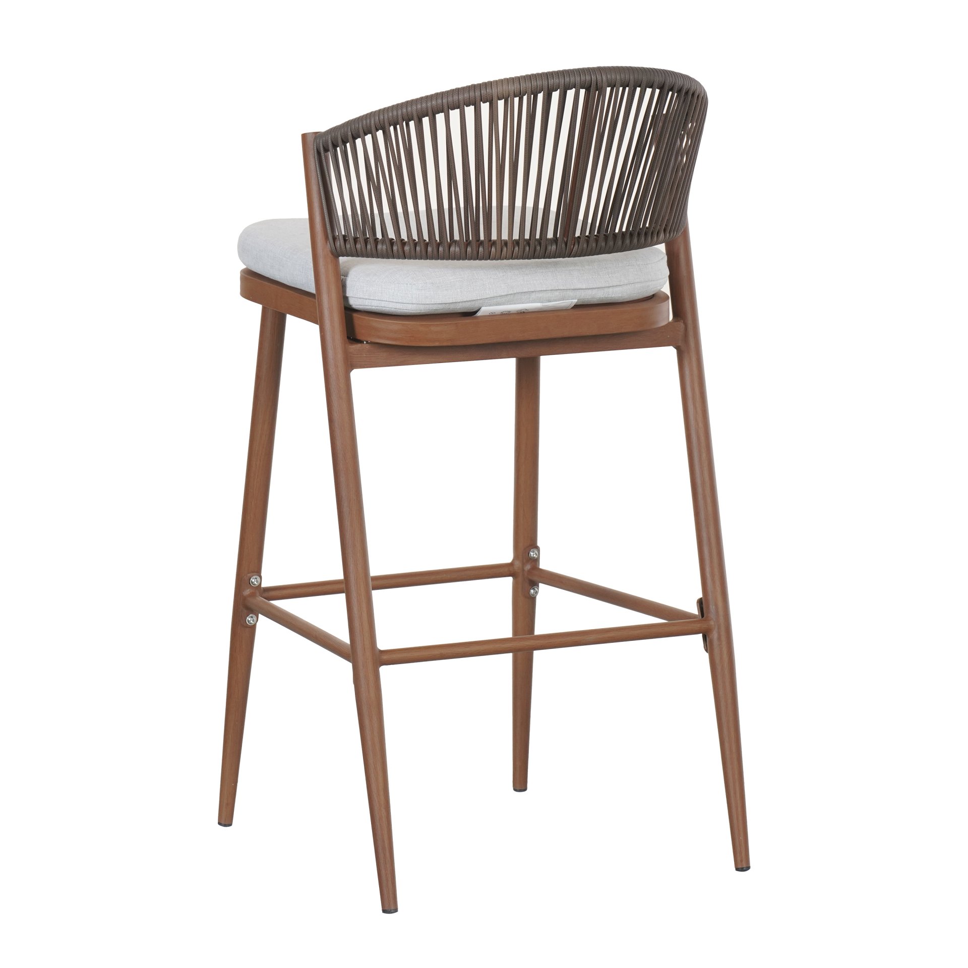 Outdoor Bar Height Aluminum Frame Counter Stools With Scallop Shaped Backrest & Water Resistant Cushions (Set of 2) - Teak - Image 16
