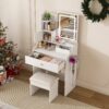 LED Vanity Mirror With Stool, 2 Drawers & 5 Storage Cabinets, Adjustable Lighting Mdf Dressing Table For Bedroom - White - Image 17