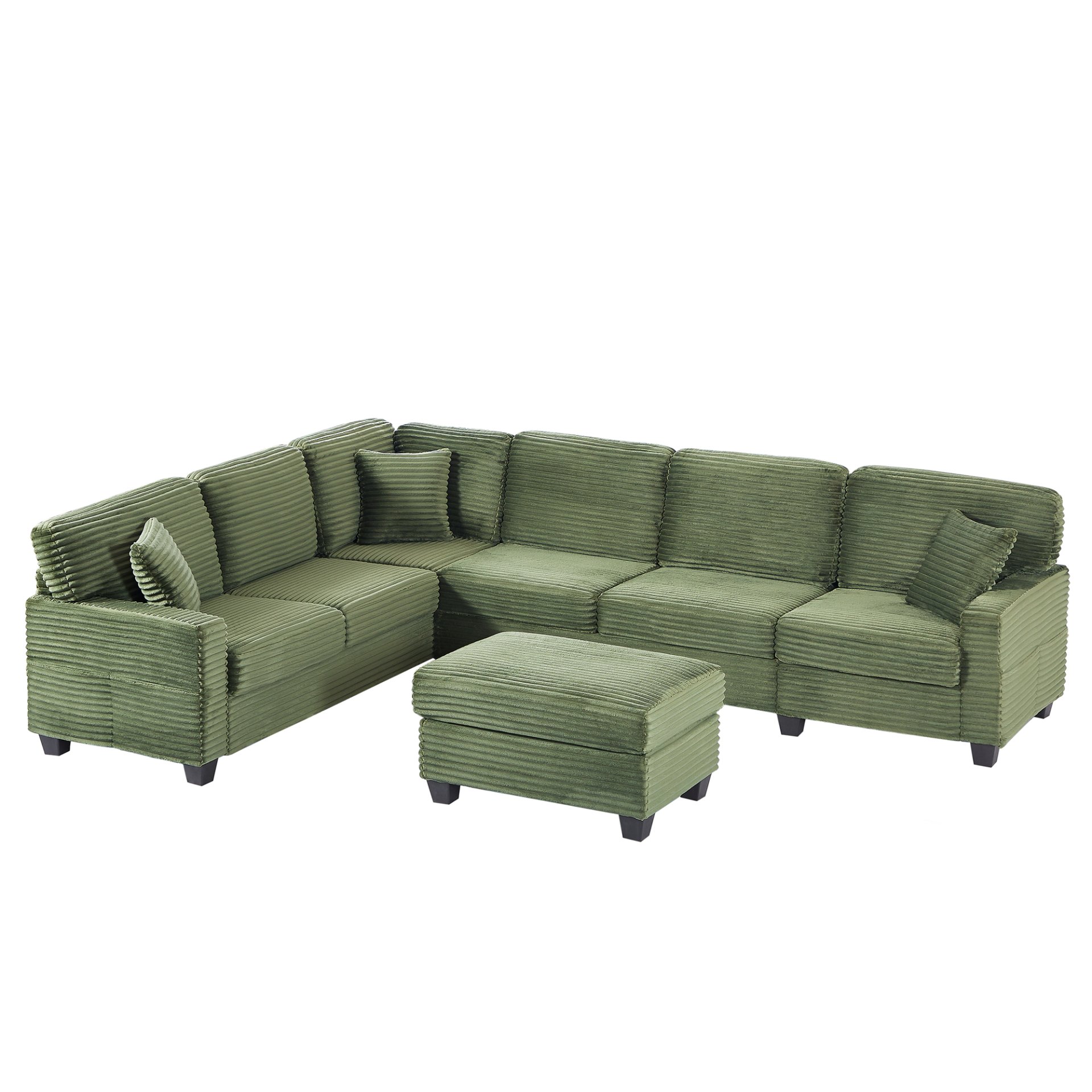 Modern Sectional Sofa U Shaped With Movable Ottoman And Side Storage Pockets Corduroy - Green - Image 14