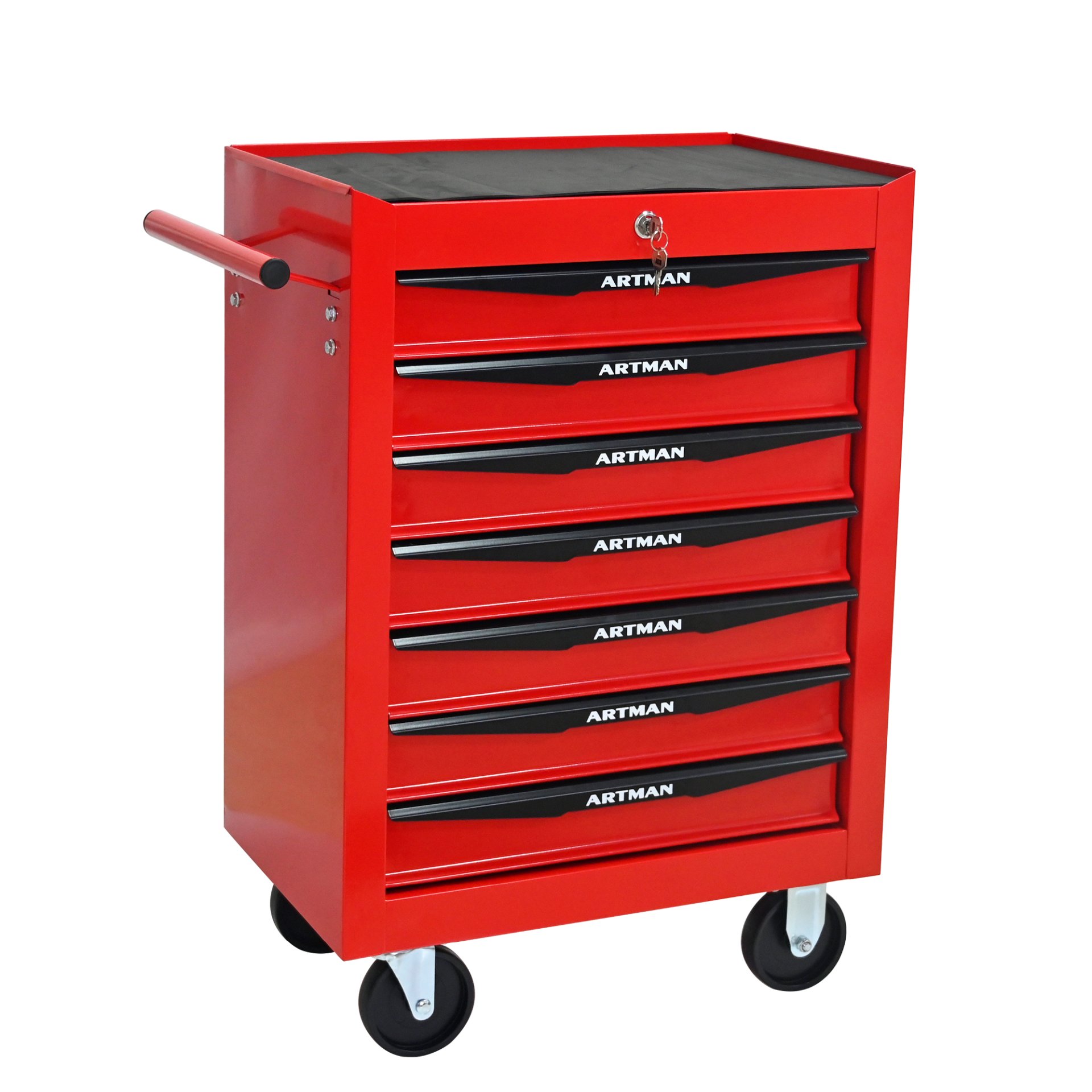 Rolling Metal Tool Chest With 7 Drawers, 20" Steel Storage Cabinet With Ball Bearing Slides - Red / Black - Image 11