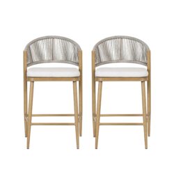 Outdoor Counter Height Aluminum Frame Counter Stools With Scallop Shaped Backrest & Water Resistant Cushions (Set of 2) - Maple