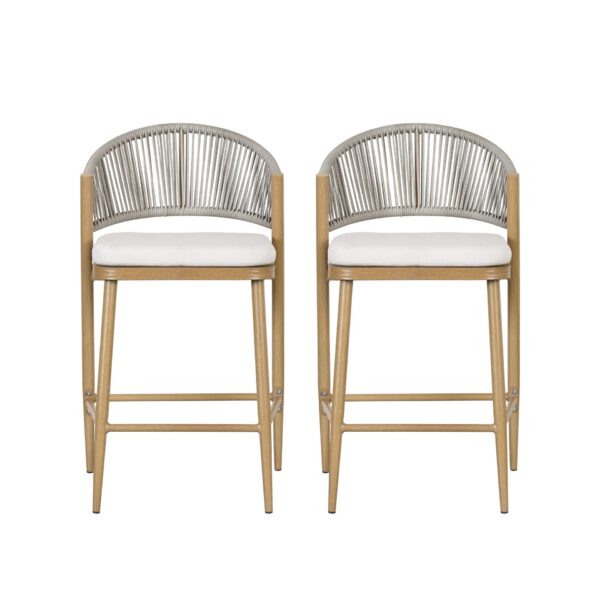 Outdoor Counter Height Aluminum Frame Counter Stools With Scallop Shaped Backrest & Water Resistant Cushions (Set of 2) - Maple