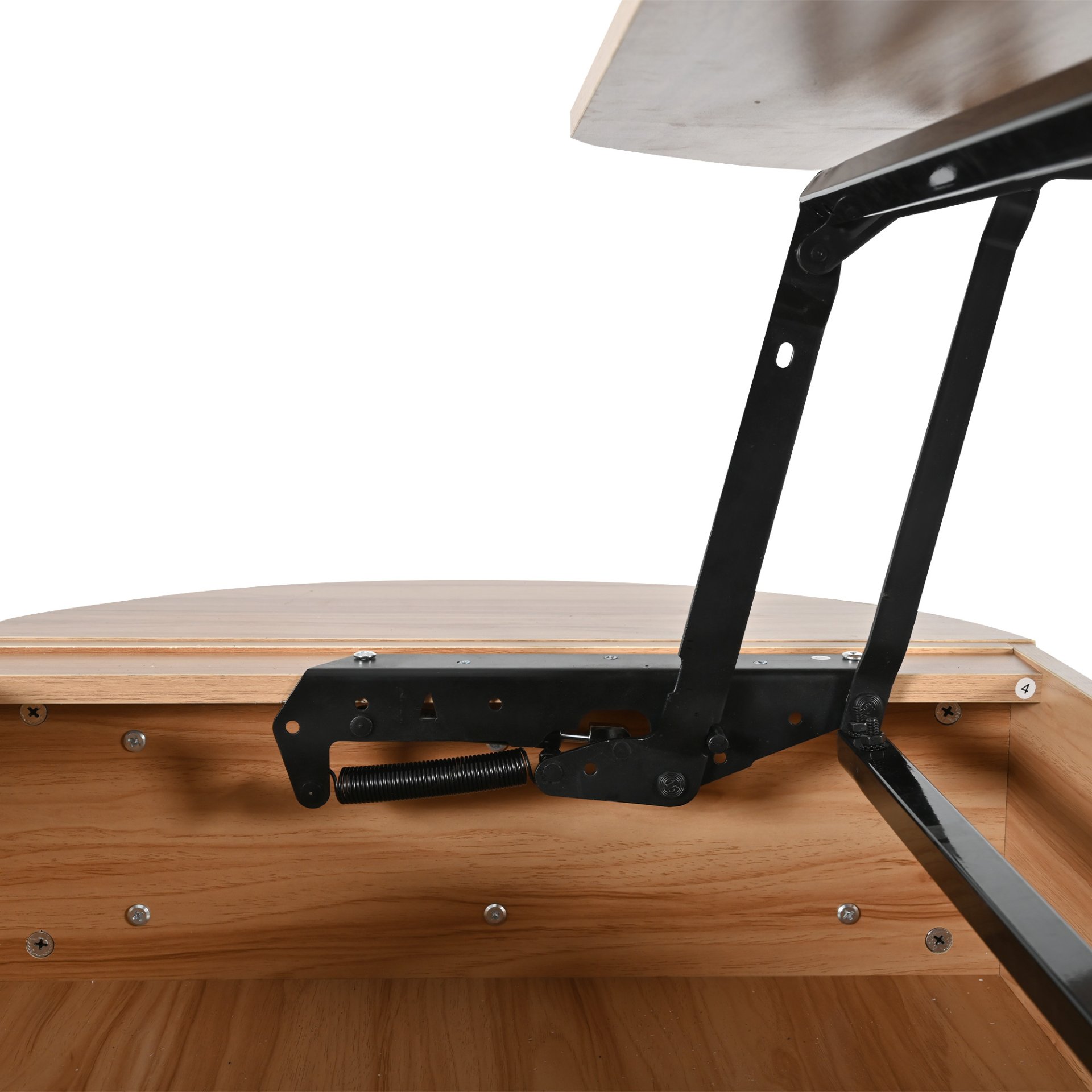 Lift Top Coffee Table With Hidden Compartment, Modern Oval Lift Tabletop For Home Living Room - Light Brown - Image 8