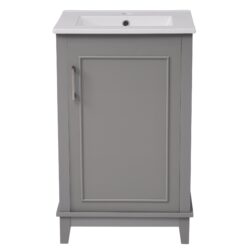 Modern Small Bathroom Vanity Cabinet With Ceramic Basin, Ample Storage, 1 Soft-Close Door - Gray