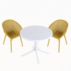 2 Lounge Chair Set With Round Table - Earthy Yellow / White