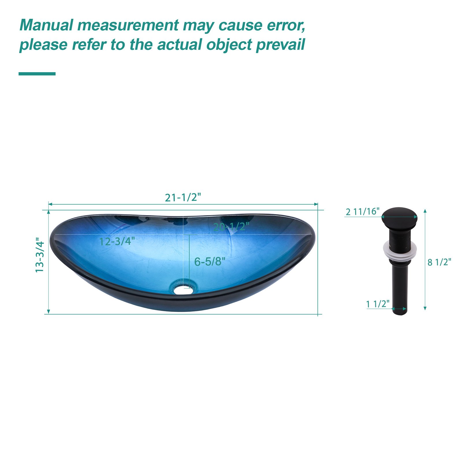 Vessel Sink With Pop Up Drain, Boat Shape Above Counter Bathroom Sink - Blue - Image 3