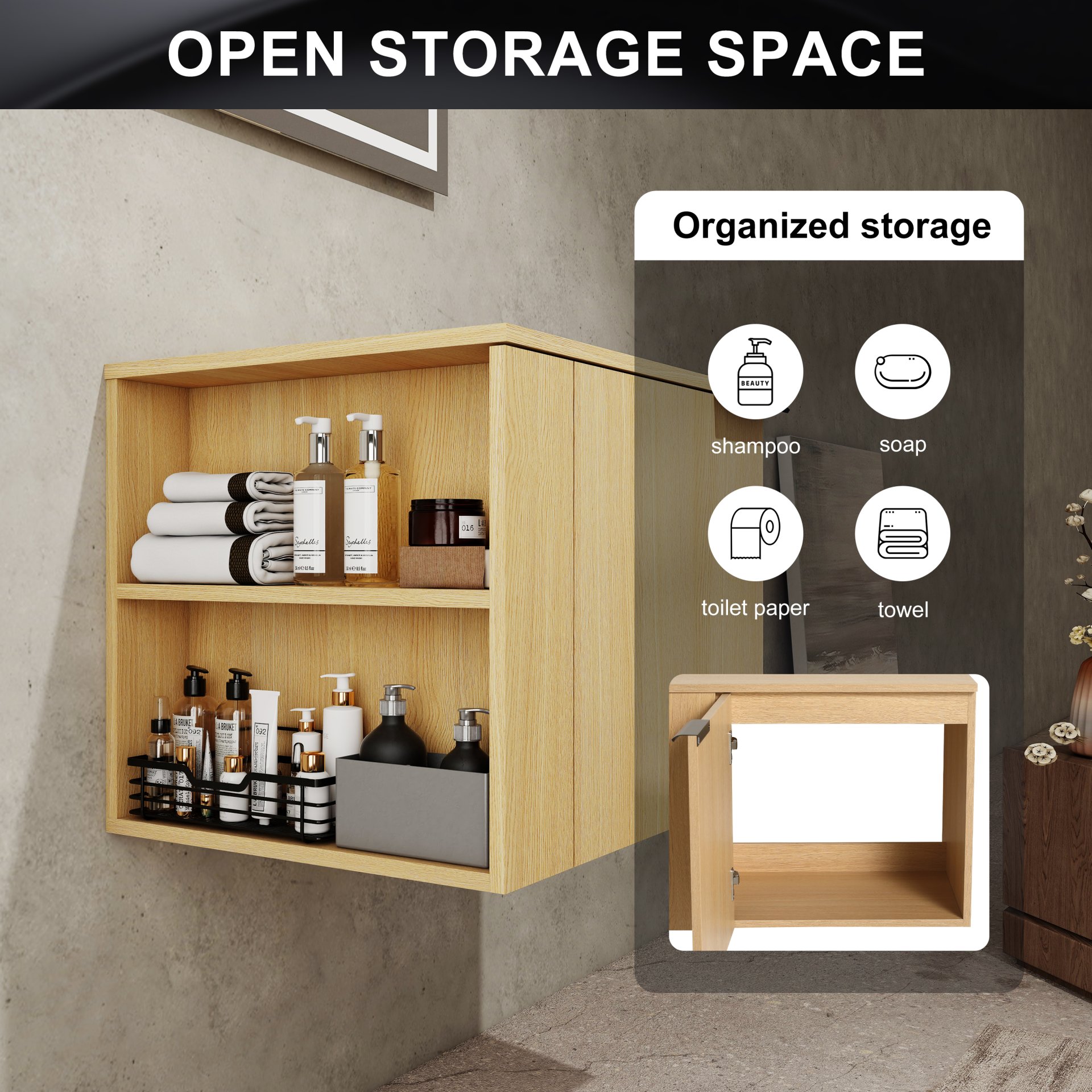 Modern Bathroom Vanity, Cabinet Set Without Sink - Oak - Image 2