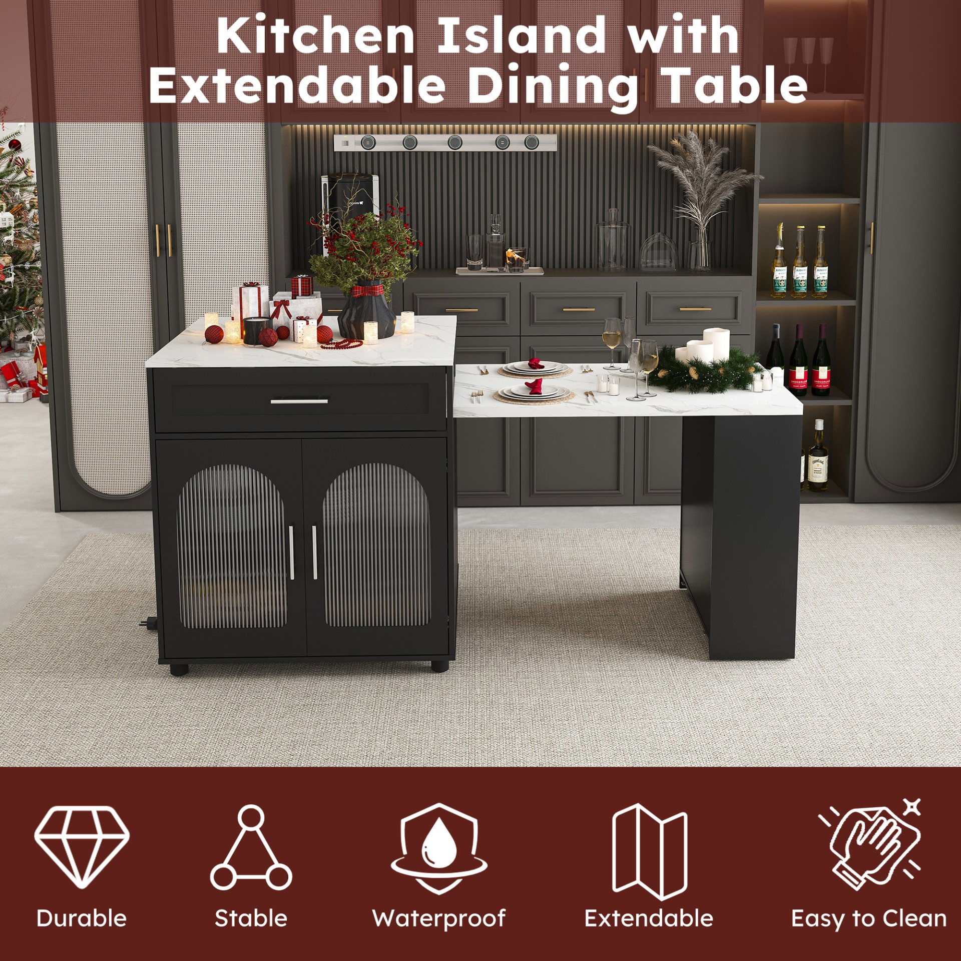 Expandable Kitchen Island With Dining Table - Black - Image 24