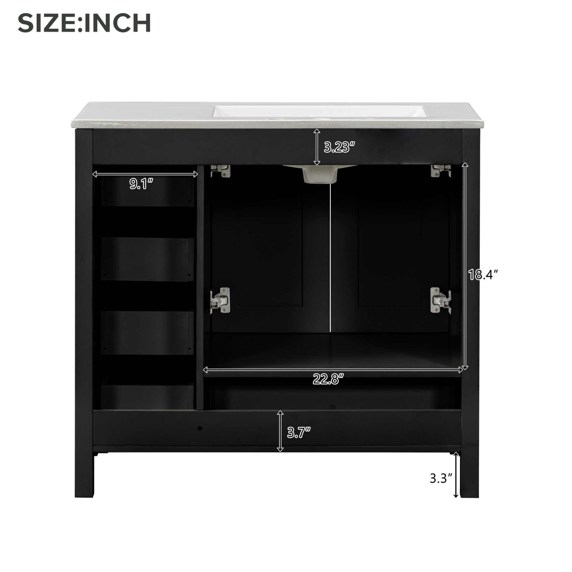 Bathroom Vanity With Ceramic Sink Combo, Abundant Storage Cabinet 2 Soft Close Doors And 5 Drawers - Black - Image 11