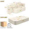 2 In 1 Foldable Sofa Plush Corduroy Sofa Convertible Floor Sofa Bed Deep Seating With Multi Functional Blanket Suitable For Living Rooms - Beige - Image 3