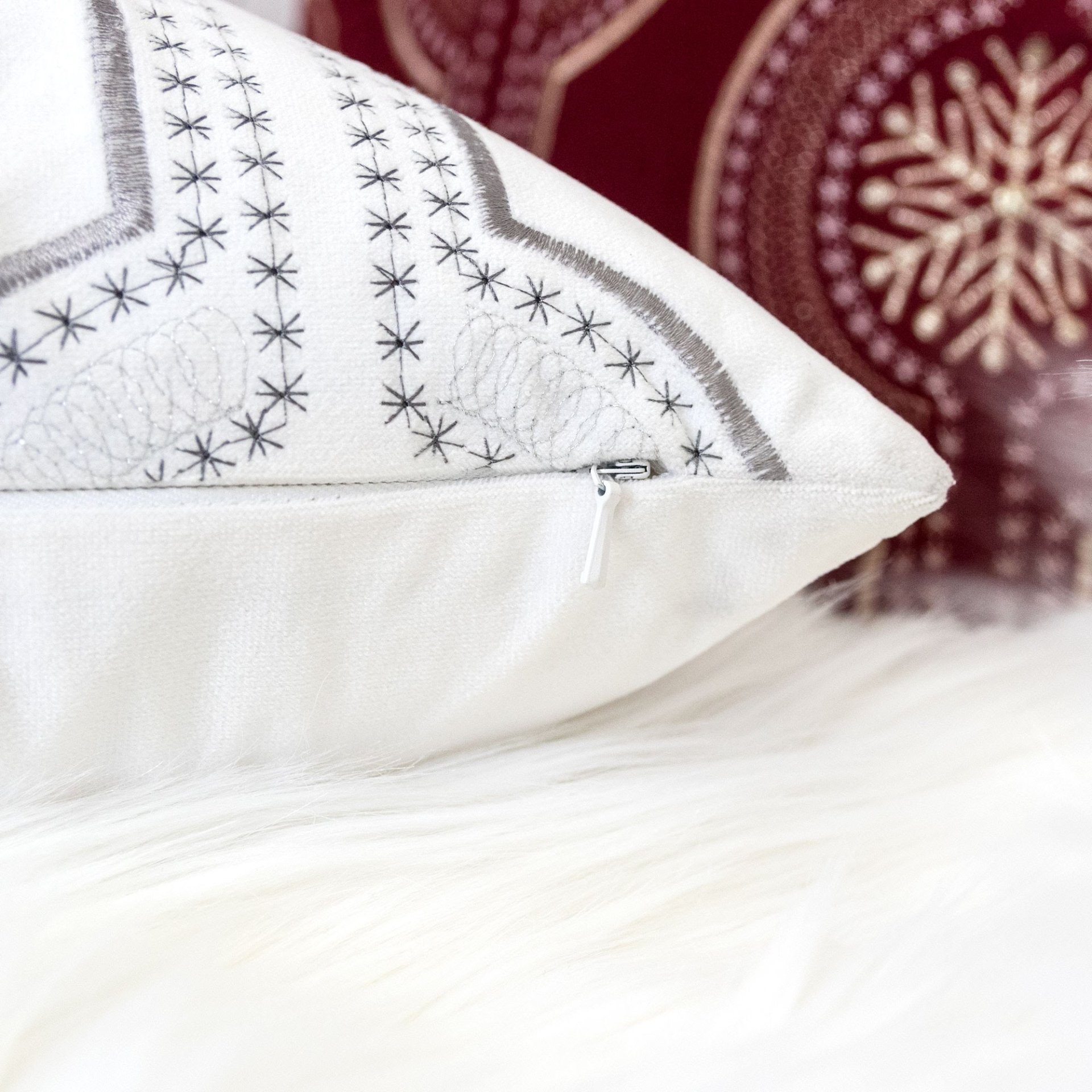 Holiday Embroidered Throw Pillow With Insert - White - Image 5