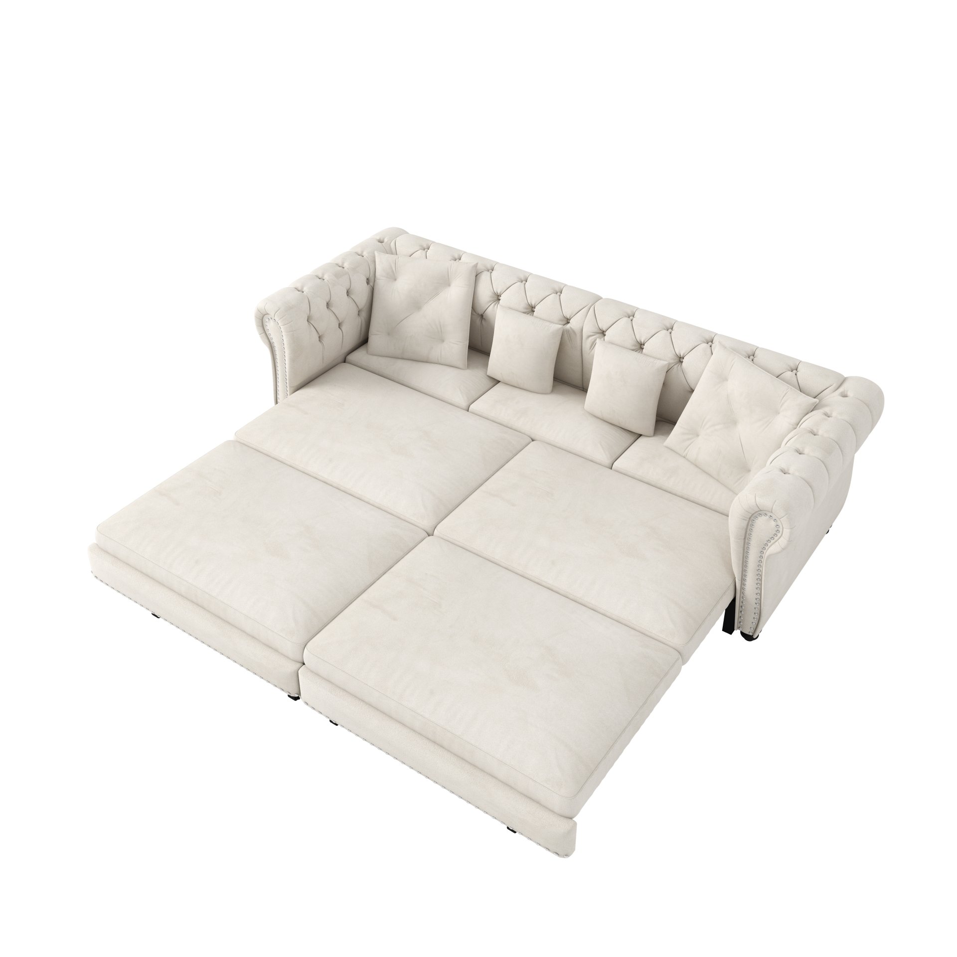 3 In 1 Pull Out Sofa Bed, Convertible Sleeper Sofa Bed, 3 Seater Sofa With Movable Ottoman - Beige - Image 15