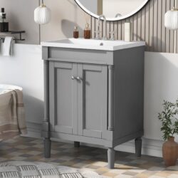 Bathroom Vanity With Top Sink, 2-Tier Modern Bathroom Storage Cabinet, Single Sink Bathroom Vanity, Large Storage Shelves - Gray