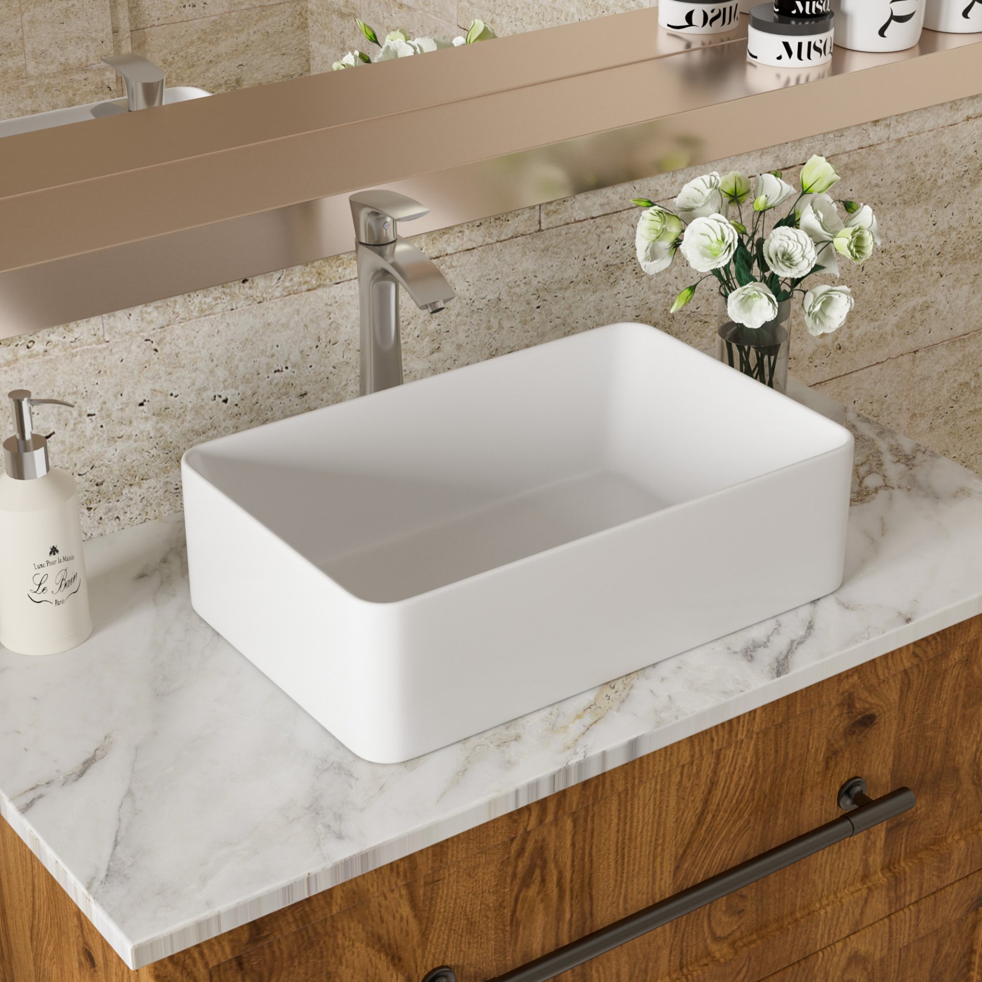 Modern European Design 21" X 14" Ceramic Rectangular Vessel Bathroom Sink - White - Image 2