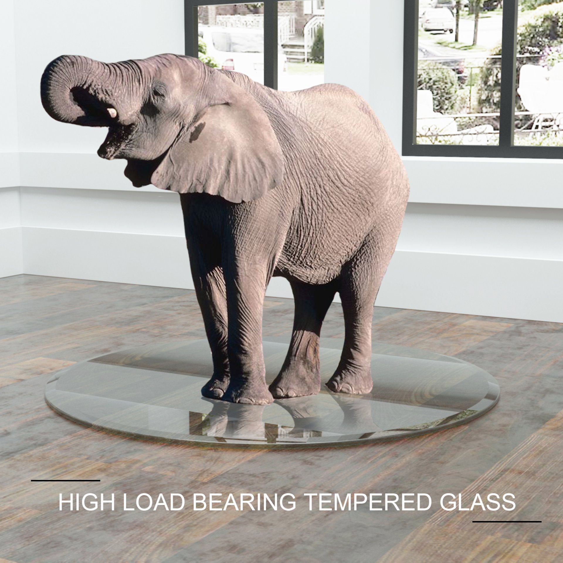Round Tempered Glass Table Top Clear Glass, Thick Beveled Polished Edge - Black - Image 9