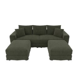 3 Seat Sofa, Deep Seat Couches With Soft Pillows And 2 Ottomans, Convertible Sofa Lounge Chair, For Living Room - Green
