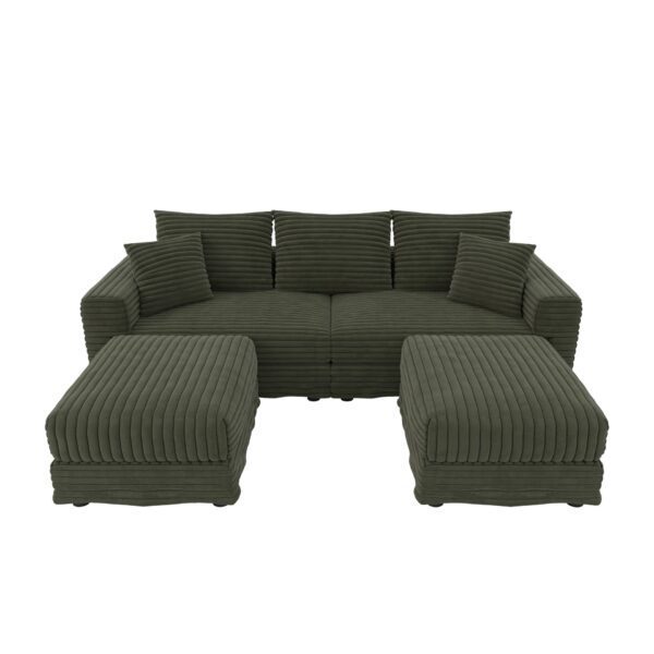 3 Seat Sofa, Deep Seat Couches With Soft Pillows And 2 Ottomans, Convertible Sofa Lounge Chair, For Living Room - Green