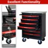 7 Drawer Multifunctional Tool Cart With Wheels, Metal Rolling Tool Cart Storage For Garage Workshop Warehouse Repair Shop With Stainless Steel Roof - Black / Red - Image 6