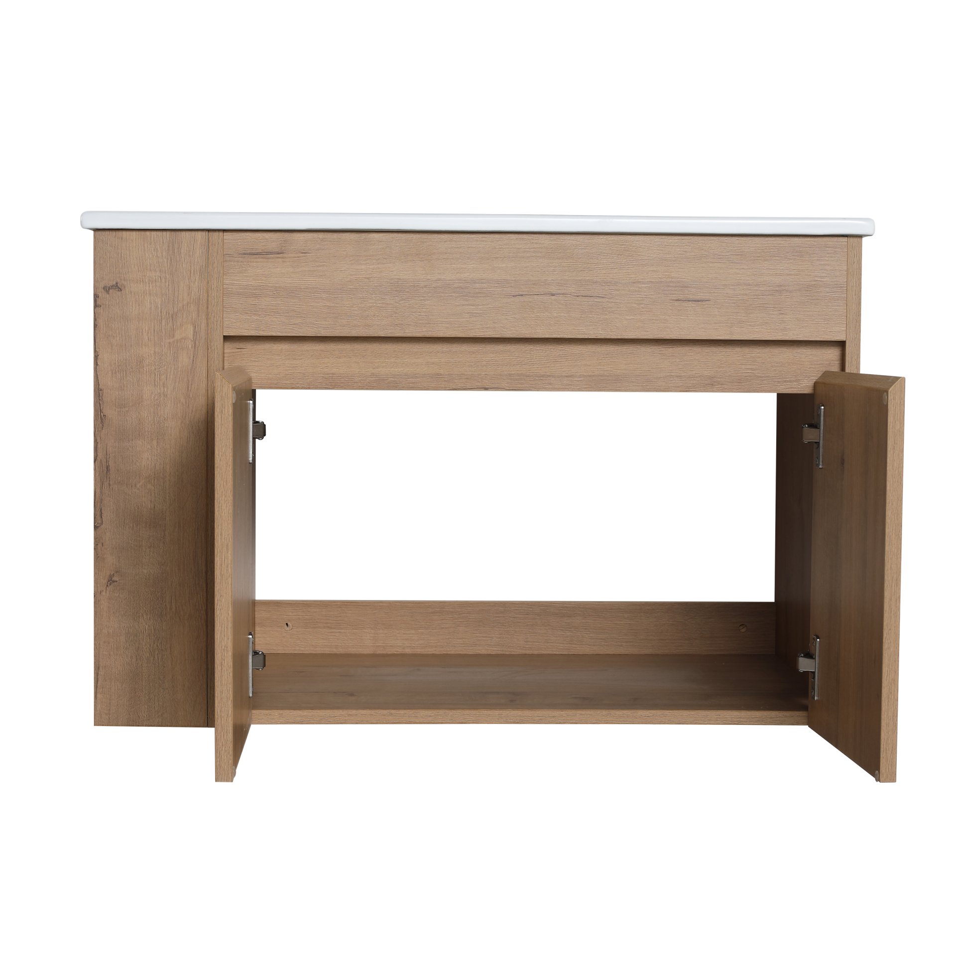 Modern Wall Mounted Bathroom Vanity With Sink And Storage Rack Soft Close Doors Plywood - Imitative Oak - Image 15