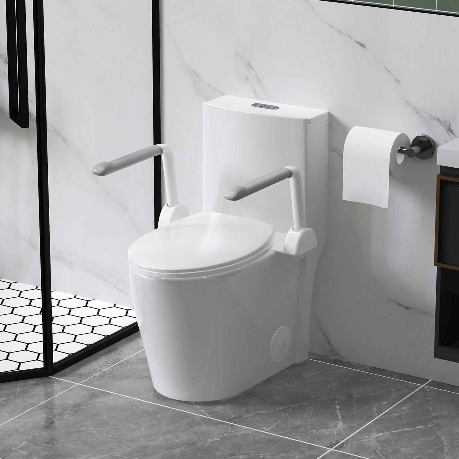 Upgraded Design Armrest, With Glossy Gw 007 1 Piece Toilet With Tornado Flush, Soft Close Seat, Dual Flush Map 1000G, Comfort Chair Seat - Gloss White - Image 2