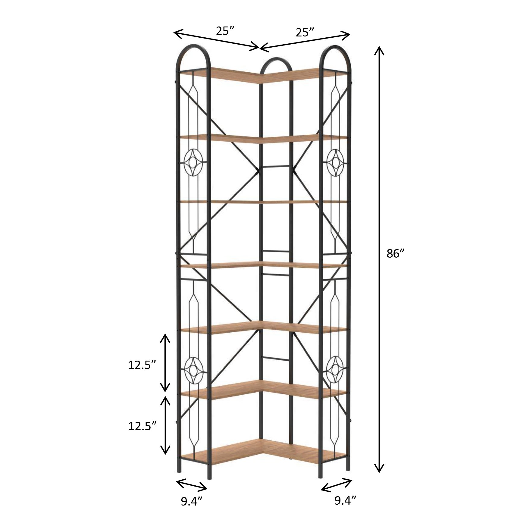 Modern 7 Shelf Bookcase With Thickened Iron Frame And Laminate - Brown - Image 3