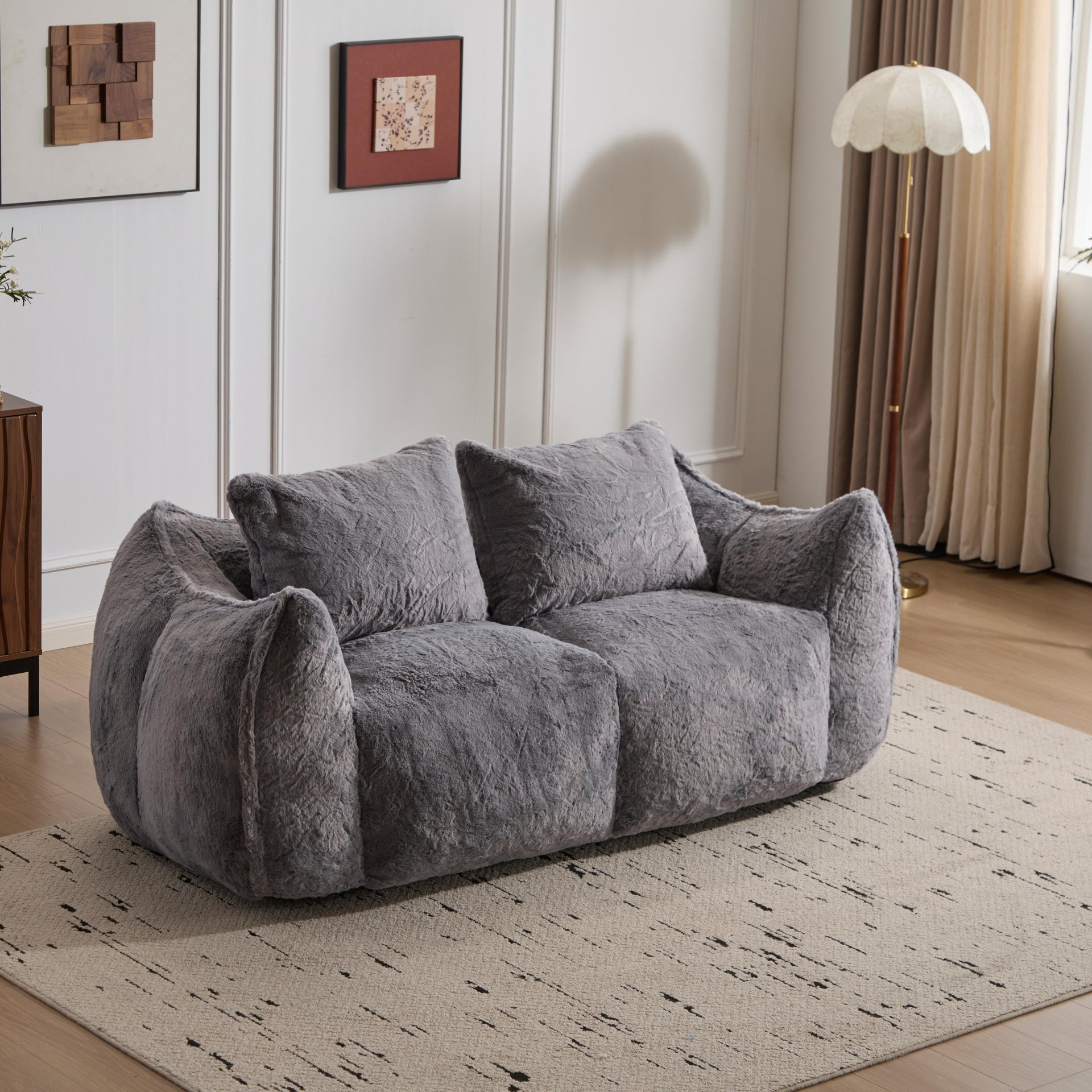 Giant Bean Bag Couch, Ultra Soft Fluffy Loveseat For Living Room Reading Chair With Pillows - Gray - Image 10