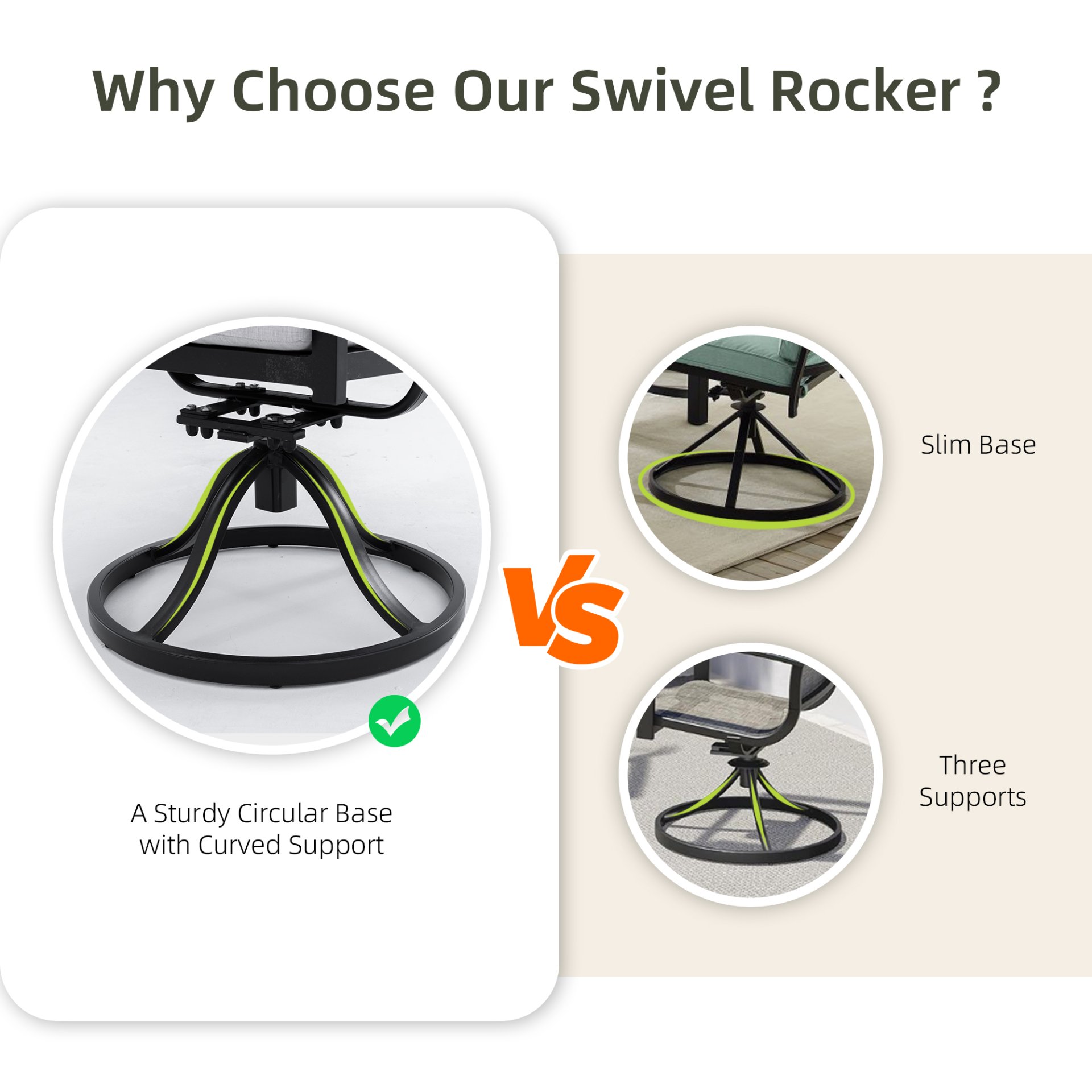 5 Pieces Outdoor Patio Furniture Set, 4 Swivel Rockers Sunbrella Fabric Cushioned, Rectangular Table With Umbrella Hole - Bourbon Brown - Image 11