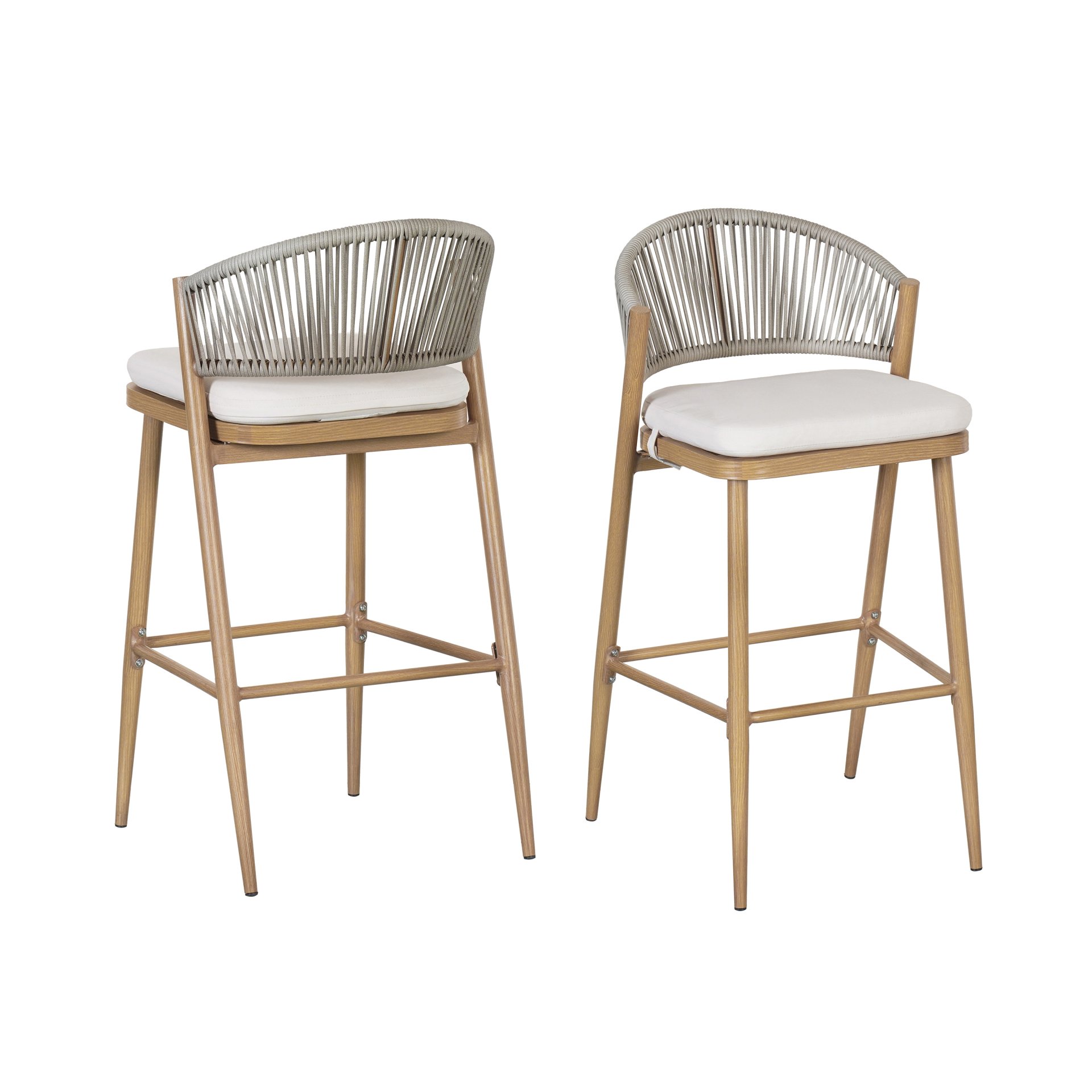 Outdoor Bar Height Aluminum Frame Counter Stools With Scallop Shaped Backrest & Water Resistant Cushions (Set of 2) - Maple - Image 5