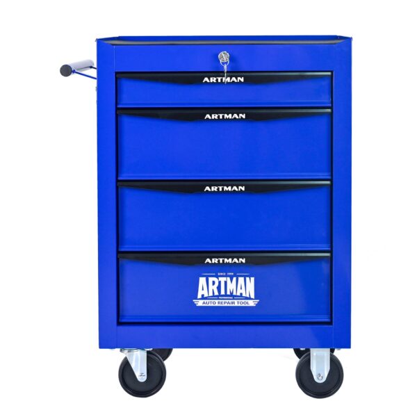 Rolling Metal Tool Chest With 4 Drawers, 20" Steel Storage Cabinet With Ball Bearing Slides - Black / Blue