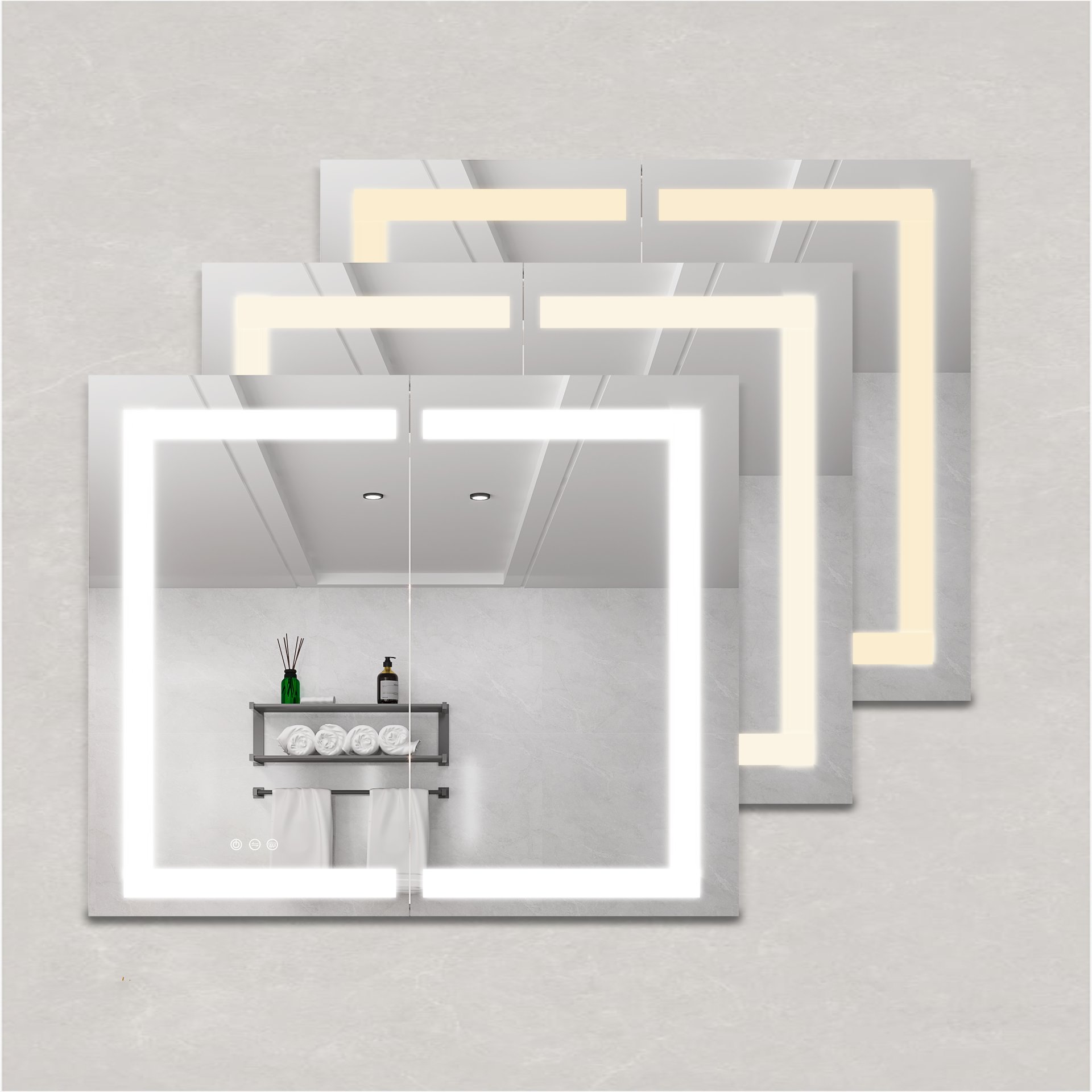 36" X 30" Medicine Cabinet With LED Vanity Mirror, Anti-Fog, Recessed Or Surface Mount, Waterproof, Dimmable, Aluminum 3000K~6000K Lighted Double Door Bathroom Cabinet With Touch Switch - Silver - Image 5