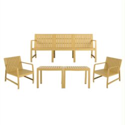 5 Piece Indoor / Outdoor Furniture Set 3 Seater Sofa, 2 Chairs And 2 Coffee Tables, Waterproof And Durable - Brick Yellow