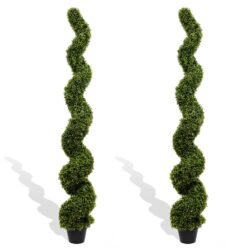 Artificial Outdoor UV Resistant Plastic Boxwood Topiary Spiral Tree (Set of 2) - Green