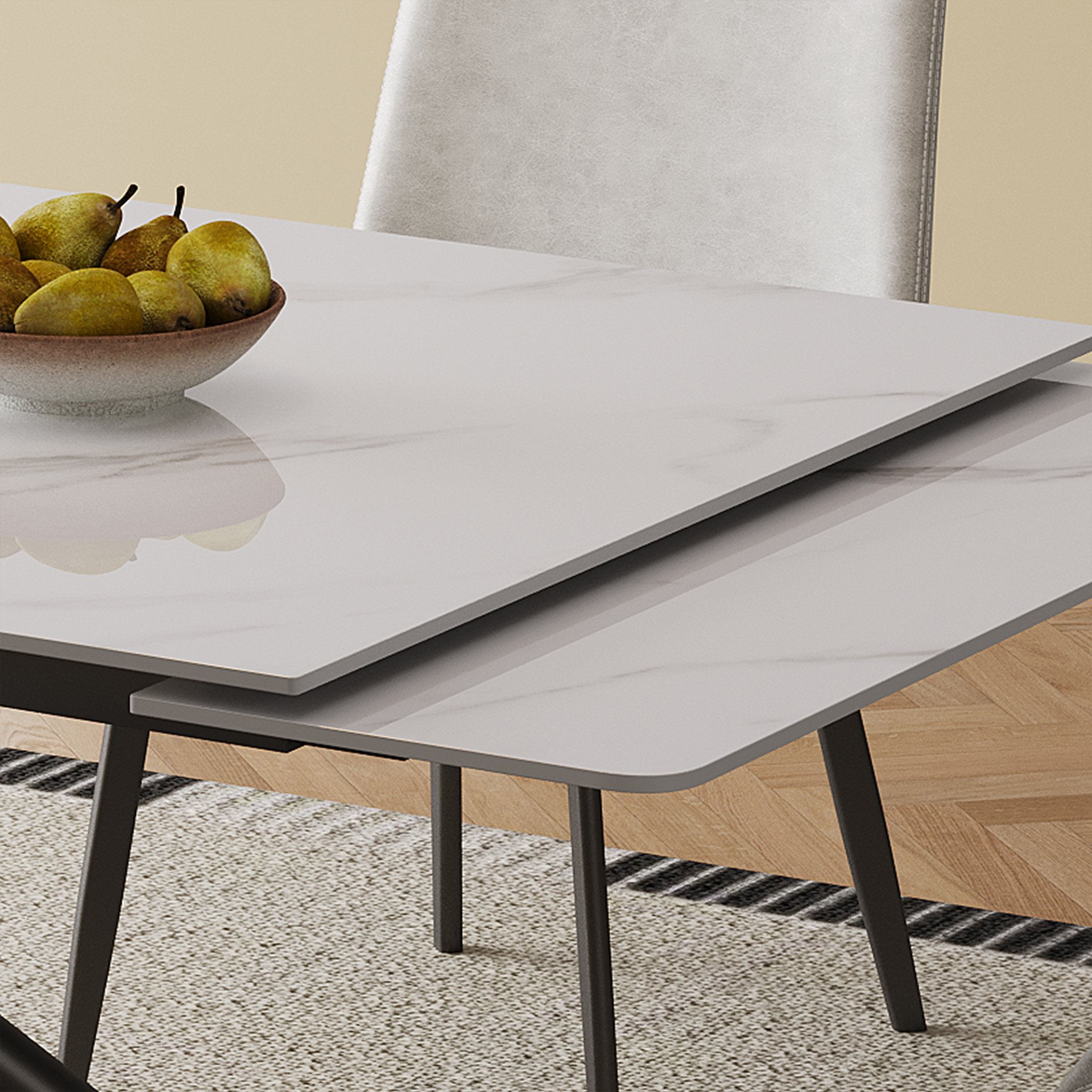 Retractable Dining Table Set With Carbon Steel Legs, Rectangular, Table And 4 Chairs - White - Image 13